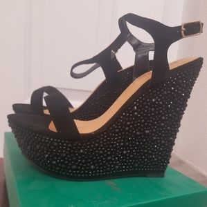 Black Rhinestone wedges